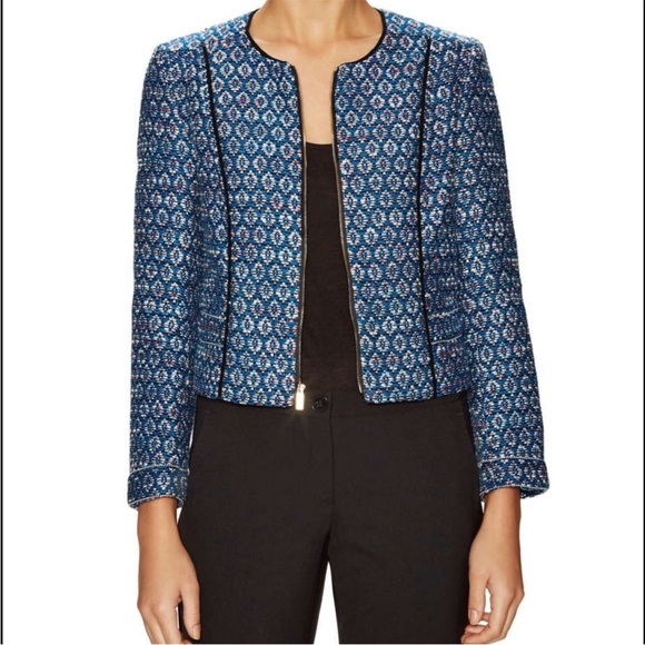 DVF Diane Von Furstenberg Jacket Size 6 Blue White Black Metallic - Picture 13 of 15